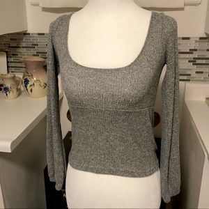 Ribbed Knit Long Sleeve Square Neckline Top